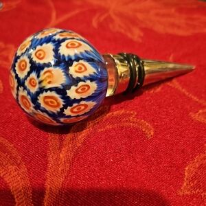 Millefiore Glass Bottle Stopper in Red, White & Cobalt Blue